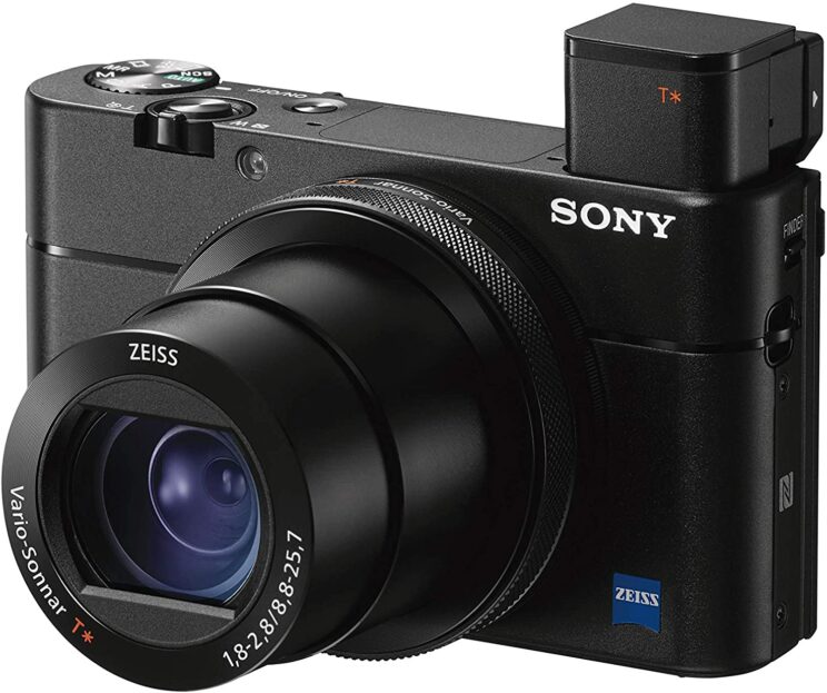 Kompaktkamera RX 100 V mit ausgeklappten Sucher
